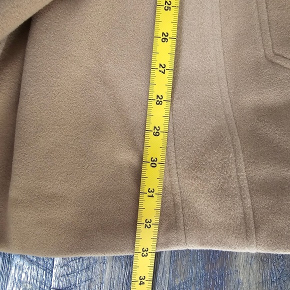 AK Anne Klein 2X Double Breasted Hooded Wool Blend Pea Coat Jacket Tan Classic ~ - Picture 11 of 13